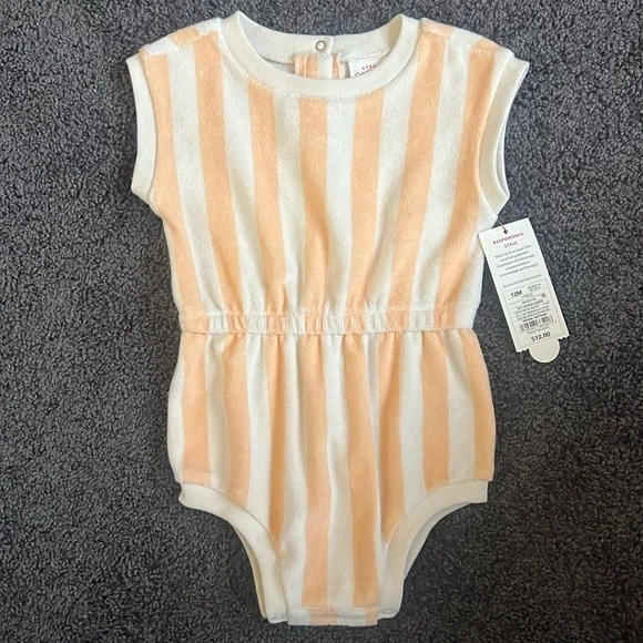 Soft Terry Cloth Baby Toddler Romper Cream and Orange 12 months - Picture 1 of 6